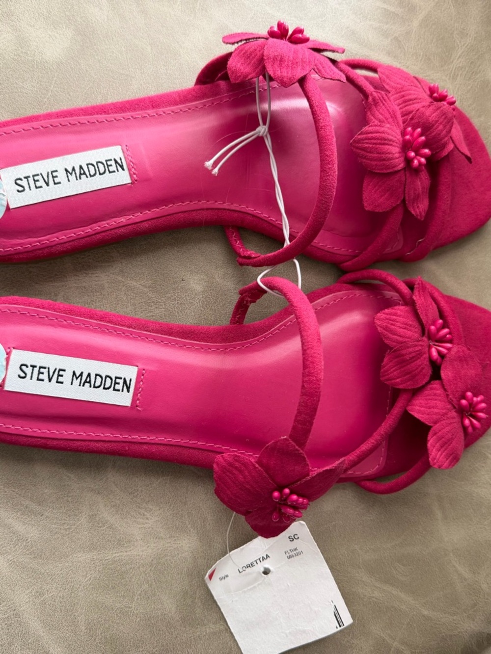 Steve Madden Hot Pink Floral Slide Sandals - Picture 2 of 5